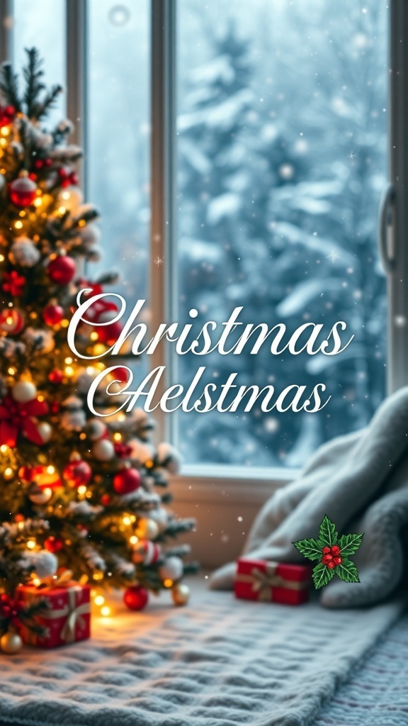 A Christmas album cover with a decorated tree, snowflakes, and festive typography.